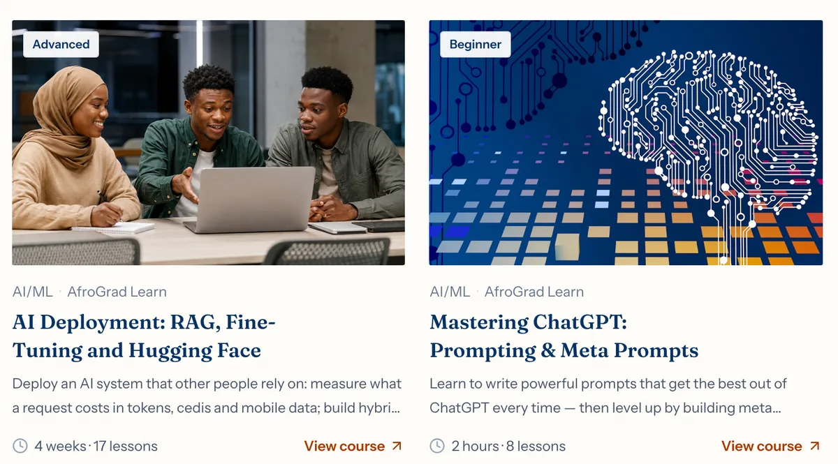 Jeli's course catalog, showing courses on AI deployment and prompting